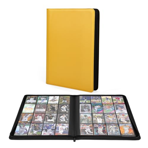 Premium 1000+ Pockets Trading Card Binder, 16-Pocket Ringless Side-Loading Album for TCG, MTG, Lorcana, Sports & Standard-Size Cards (Yellow) - color: Yellow