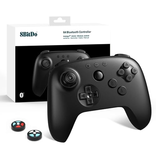 8Bitdo 64 Bluetooth Controller for Analogue 3D, Switch, Switch 2, Windows, Android – Hall Effect Joystick, Vibration, Turbo Function – Black - color: Black