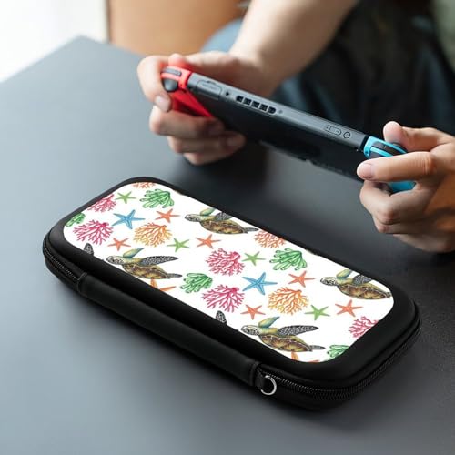 PPIKTC Protective Carrying Case for Switch, Travel Game Console Holder Bag with 15 Game Cartridges, Ocean Animal Sea Turtle Floral - color: Design (333)