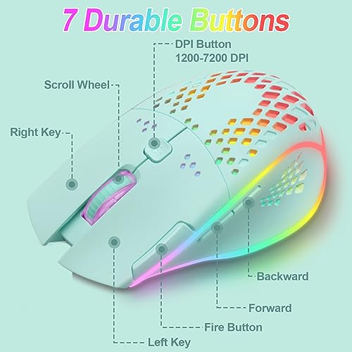 VEGCOO Wireless Gaming Mouse, C30 Silent Click Wireless Rechargeable Gaming Mouse with Double-Click Key and Colorful LED Lights, 3 Level Adjustable DPI for Gaming and Working (Blue) - color: Blue
