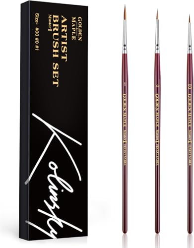 Kolinsky Sable Miniature Paint Brushes, Professional Fine Detail Paint Brushes, Golden Maple Round Point Paint Brush for Miniatures, Watercolor Details, Figures & Acrylic - Size 00, 0, 1 - size: 00 0 1 Round Point