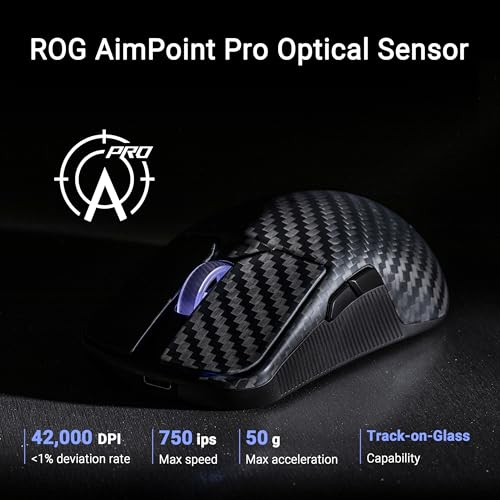 ASUS ROG Harpe Ace Extreme Wireless Esports Gaming Mouse – Carbon Fiber Build, 47g Lightweight, Tri-Mode Connectivity, 42K DPI, up to 70Hr Battery, Glass Skates, Pro-Approved, PC/Mac Support - Black - color: Black, style: Harpe Ace Extreme