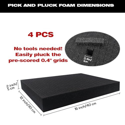 KYHSOM 4 Pack Pick and Pluck Foam 16x12x2 Inch - Pre-Cubed Cell Polyurethane Sheets for Tool Box, Camera, Craft and Protective Case Liner Organizer
