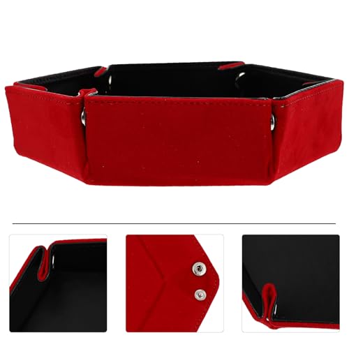 Hexagon PU Leather Dice Tray Foldable Storage Box for Tabletop RPG Games Red Velvet Desktop Organizer Sundries Tray