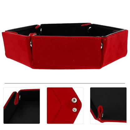 Hexagon PU Leather Dice Tray Foldable Storage Box for Tabletop RPG Games Red Velvet Desktop Organizer Sundries Tray