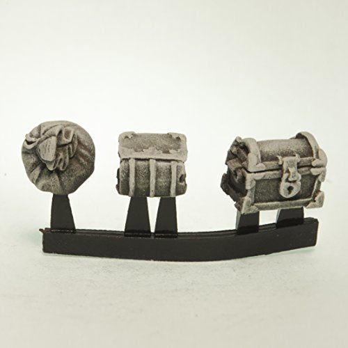 Stonehaven Treasure Accessories Set - Bag, Chest, and Book, Lead-Free Pewter Props for 28mm Tabletop Games, Made in USA