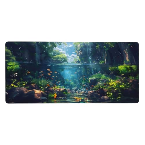 XXL Gaming Mouse Pad 35.4x15.7 inch, Stream Fish Landscape Theme Desk Mat,Large Ocean Sea Water Plants Scene Mousepad (Water Plant) - color: Water Plant