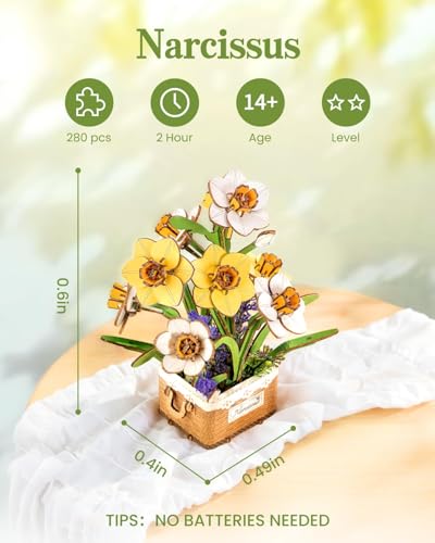 Rowood 3D Puzzles for Adults,Mother's Day DIY Wooden Flower Narcissus Craft Kit,Artificial Flower Botanical Collection,Christmas Birthday Decoration Centerpiece for Table - style: Narcissus