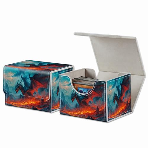 Strong Magnet MTG Demon Deck Box Playing Card Case Magic The Gathering Commander Deck Box Creative Pattern Trading Card Storage Box for Collectible Games, Dragon Flies Against The Fire - color: Dragon Flies Against The Fire