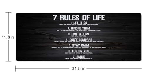 Gaming Mouse Pad, Large Non-Slip Rubber Base Mousepad, Keyboard Mouse Mat, Desk Pad with Stitched Edges, 31.5x11.8inch, 7 Rules of Life Motivational Quotes - color: 7 Rules of Life Motivational Quotes