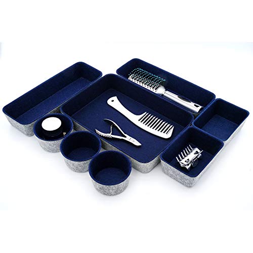 Welaxy 8pc office desk drawer organizer tray felt Storage bins Shallow Navy - color: Navy