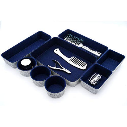 Welaxy 8pc office desk drawer organizer tray felt Storage bins Shallow Navy - color: Navy