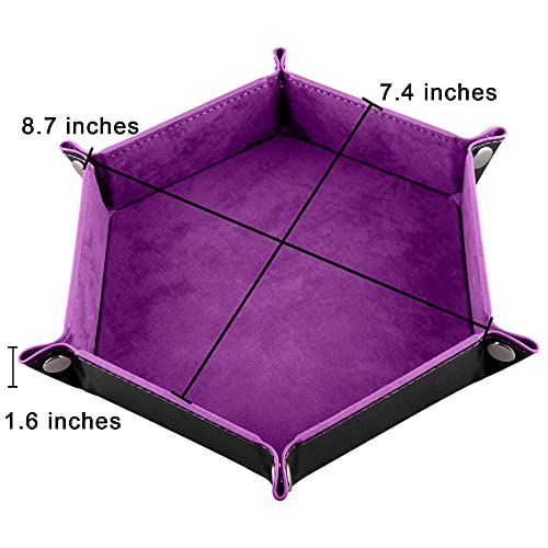 SIQUK 2 Pieces Dice Tray PU Leather Dice Trays Folding Hexagon Dice Holder Tray for Dice Games Like RPG, DND and Other Table Games (Gray and Violet) - color: Gray and Violet