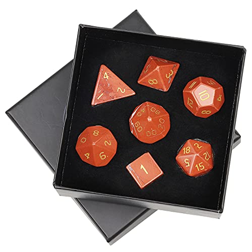 mookaitedecor 7 PCS Red Jasper Stone DND Dice Set for RPG MTG Table Games | Crystal DND Dice, Role Playing Dice, Dungeons and Dragons, Polished Tumbled Stones, Home Decoration - color: Red