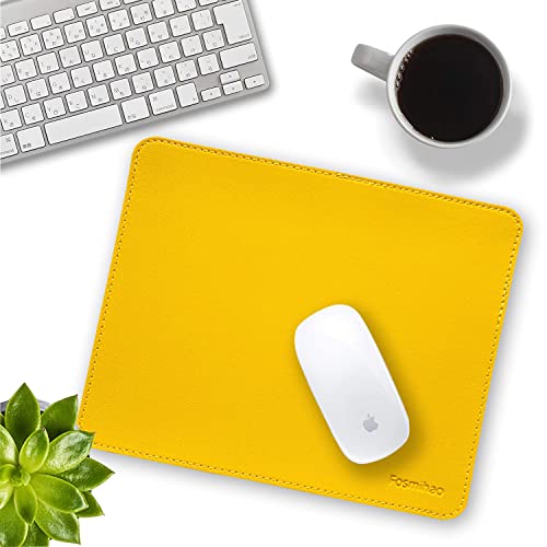 Leather Mouse Pad - Wood Mouse Pad, Double Side Mouse Pad with Stitched Edge, Waterproof Ultra Thin Mouse Pad for Computers, Laptop, Office & Home, 10.2 x 8.3 Inch, 1 Pack (Yellow) - color: Yellow