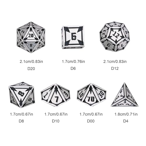 UDIXI Metal DND Dice Set, Metal Polyhedral Dice Set D&D for RPG (Silver) | 7-Pieces, Lozenge Pattern, Zinc Alloy Material, Gorgeous Gift Case, DM Gift, for Dungeons and Dragons Role Playing Games - color: Silver