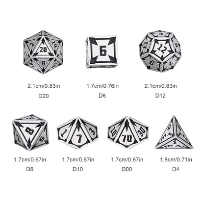 UDIXI Metal DND Dice Set, Metal Polyhedral Dice Set D&D for RPG (Silver) | 7-Pieces, Lozenge Pattern, Zinc Alloy Material, Gorgeous Gift Case, DM Gift, for Dungeons and Dragons Role Playing Games - color: Silver