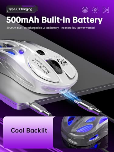 Wireless Gaming Mouse, Tri-Mode 2.4G/USB-C/Bluetooth Mouse, 800-4800 DPI, Ergonomic Optical Mouse Gamer, RGB & 6 Programmable Buttons, 65g, Rechargeable, for PC/Mac/Laptop
