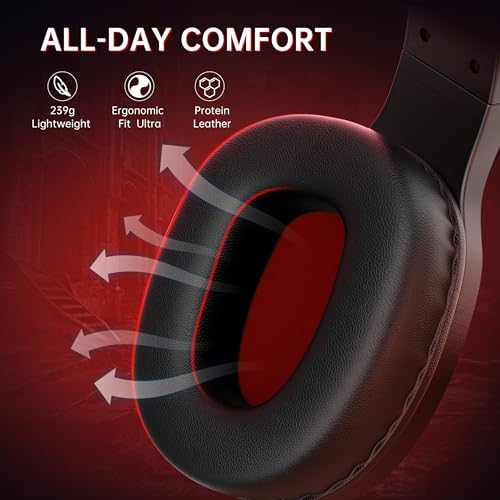 AOC Bluetooth Gaming Headset with Mic for PC, PS5/4, Nintendo Switch, 2.4GHz Wireless Gaming Headphones with RGB, USB-C, 7.1 Virtual Surround 20ms, Latency, 45H Playtime- Red - color: Red