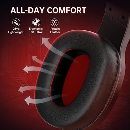 AOC Bluetooth Gaming Headset with Mic for PC, PS5/4, Nintendo Switch, 2.4GHz Wireless Gaming Headphones with RGB, USB-C, 7.1 Virtual Surround 20ms, Latency, 45H Playtime- Red - color: Red