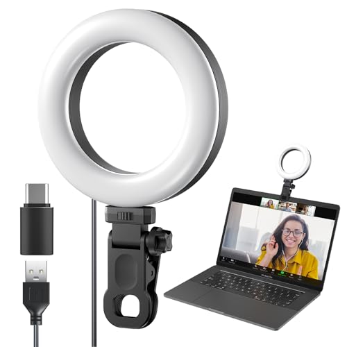 Ring Light Clip on Laptop Monitor, Webcam Light 10 Brightness Level Video Conference Lighting for Remote Working/Zoom Calls/Self Broadcasting/Live Streaming/Video Recording/TikTok