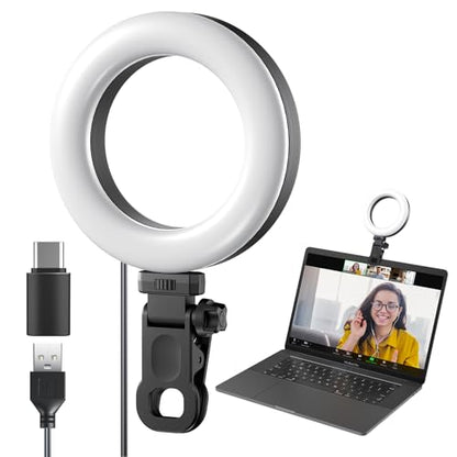 Ring Light Clip on Laptop Monitor, Webcam Light 10 Brightness Level Video Conference Lighting for Remote Working/Zoom Calls/Self Broadcasting/Live Streaming/Video Recording/TikTok