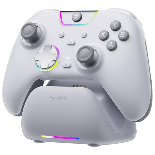 EasySMX X05Pro Wireless PC Gaming Controller with Smart Charging Dock – Full Quiet Buttons, Dual-Stage Linear Triggers, 8-Way D-Pad, Programmable Buttons, Hall Effect Joysticks, 1000mAh Long Battery Life, 1000Hz Polling Rate, Compatible with PC/Switch/And