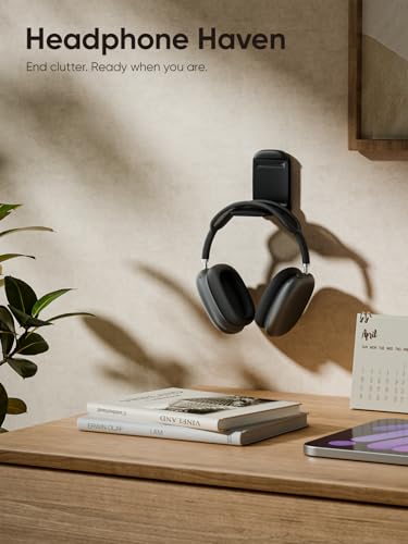 MAMUVIMO Headphone Stand, Headset Stand Foldable ＆ Sticky, Headphone Holder Hook Mount with Non-Slip Silicone, Adhesive Earphone Desk Hanger Clip Space-Saving for Airpods Max, All Earphones- Black - color: Black, size: 1 Pack