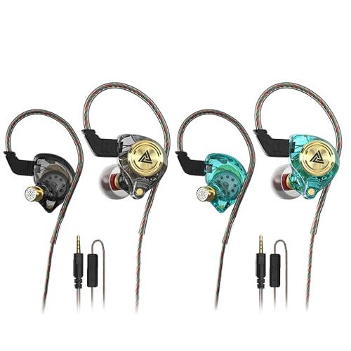 Wired Gaming Earbuds 2 Pack, Ak3file in Ear Monitors, Deep Bass Sound Wired Earbuds, HiFi in Ear Headphones with 1DD 10mm Dynamic Driver, IEM for Music Gaming Video Calling (Black+Green) - color: Black+Green