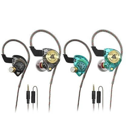 Wired Gaming Earbuds 2 Pack, Ak3file in Ear Monitors, Deep Bass Sound Wired Earbuds, HiFi in Ear Headphones with 1DD 10mm Dynamic Driver, IEM for Music Gaming Video Calling (Black+Green) - color: Black+Green