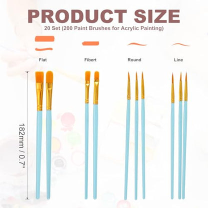 PATIKIL Paint Brushes Set, 200Pcs Acrylic Paint Brush Nylon Hair for Watercolor Oil Painting Miniature Detailing Rock Painting, Blue - color: Blue