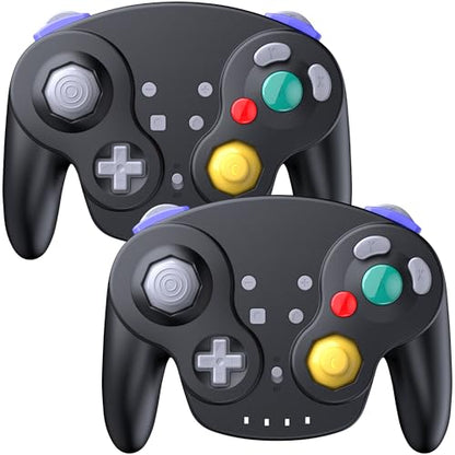 SAFFUN 2 Pack Wireless GameCube Style Controller for Switch 1 & 2 / Lite/Switch Online, NGC Style Pro Controller Compatible with Windows PC, macOS - (Rechargeable) (Built-in Rumble) (NFC)- Black - color: Two Pack BT Version Black