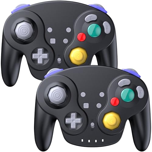 SAFFUN 2 Pack Wireless GameCube Style Controller for Switch 1 & 2 / Lite/Switch Online, NGC Style Pro Controller Compatible with Windows PC, macOS - (Rechargeable) (Built-in Rumble) (NFC)- Black - color: Two Pack BT Version Black