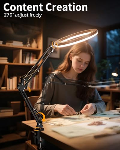 UBeesize 12’’ Ring Light with Overhead Phone Mount, LED Selfie Light with Stand and Phone Holder for iPhone and Laptop, Desk Light for Video Recording, Zoom Meeting, Live Streaming, Tiktok, YouTube - style: Desk Ring Light