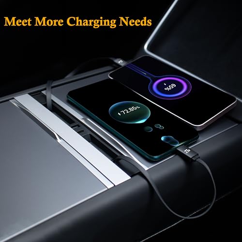 USB Hub Charger for Tesla Model 3 Highland 2024-26&Model Y Juniper 2025-26 | Center Console with Two 27W Fast Charging Retractable Cables Phone Charger Docking Station Accessories,Seamless Fit,OEM - color: for Model Y 2025-2026 & Model 3 2024-2026
