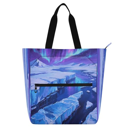 Waterproof Piano Bag for Lessons Vivid Bird Foliage Music Tote with Zipper Pockets for Sheet Music & Books - color: Aurora Winter Landscape