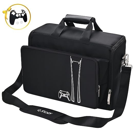 G-STORY Carrying Case Travel Bag, Storage Bag Compatible with PS5 Disc and Digital Edition with Shockproof Compartments, Included Silicone Cover Skin Protector - color: Hard Case- Black