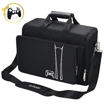 G-STORY Carrying Case Travel Bag, Storage Bag Compatible with PS5 Disc and Digital Edition with Shockproof Compartments, Included Silicone Cover Skin Protector - color: Hard Case- Black
