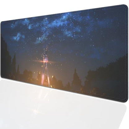 Sword of the Starry Night Mouse Pad Desk Pad, 27.5x11.8 in Extended Keyboard Mousepad with Stitched Edges, Waterproof Non-Slip Rubber Base for Office Computer Laptop Home - color: Sword of the Starry Night