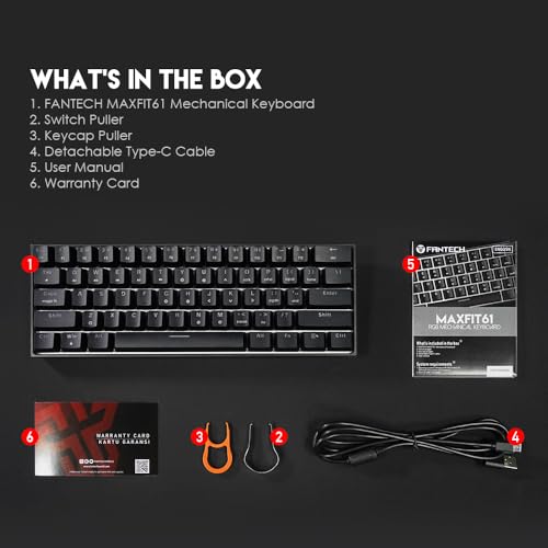 FANTECH Maxfit61 RGB 60% Gaming Keyboard - Hot Swappable Blue Switches, Black - color: BlueSW(Clicky)-Black