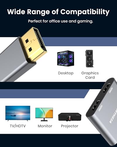 4K 60Hz DisplayPort to Dual HDMI Adapter, MST Splitter for Dual Monitor Extender, Supports Extended & Mirror Mode, Plug and Play, USB Power Cable Included