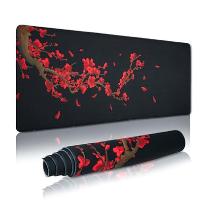 GMKWTL Large Gaming Mouse Pad for Desk, Black Plum Blossoms XXL Mouse Pad, 35.4x15.7 Inch, Waterproof, Non-Slip Rubber Base - color: Plum Blossoms