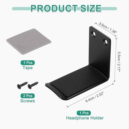 HARFINGTON Headphone Holder Stand Aluminum Headset Hook Headphone Clip Under Desk Hanger with Tape and Screws for Bedrooms Study Libraries Offices, Black (5.5cm) - color: Black