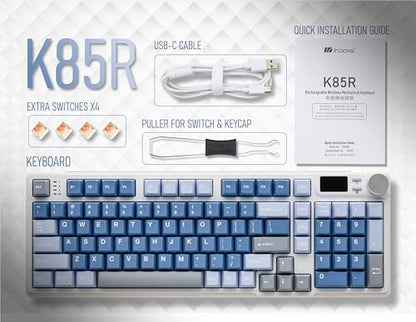 iRocks K85R Wireless RGB Backlit Mechanical Gaming Keyboard with LCD Display, Hot-Swappable Pre-lubed Switches, 98 PBT Keys, USB-C Detachable Cable (Aurora Blue, Silent Bubble Switch)