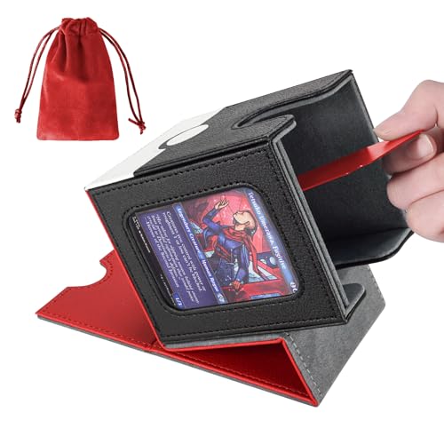 AFIING MTG Deck Box for Commander Display,Card Deck Case Fits 100 Double Sleeved Cards, Magic Commander TCG Card Storage Box with 2 Dividers,Dice Bag and 1 Toploader(Red Black) - color: Commander Red Black