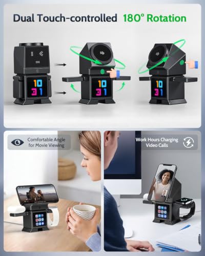 ModiTech 7 in 1 Wireless Charging Station for Apple-25W Qi2.2 (Black) | Magnetic Magsafe Charger Stand with Alarm Clock for iPhone 17/16/15/14/13/12-Apple Watch-Airpods Series, Adapter Included - color: Black