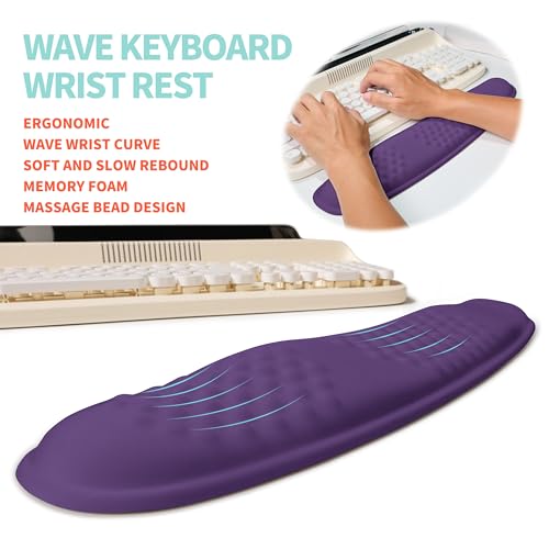 2-in-1 Ergonomic Set, Wave Rise Keyboard Wrist Rest and Massage Bulge Slope Mouse Pad Wrist Support, Cushion Memory Foam Integrated to Relieve Wrist Pain, Dark Purple - color: Dark Purple