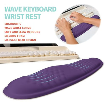 2-in-1 Ergonomic Set, Wave Rise Keyboard Wrist Rest and Massage Bulge Slope Mouse Pad Wrist Support, Cushion Memory Foam Integrated to Relieve Wrist Pain, Dark Purple - color: Dark Purple