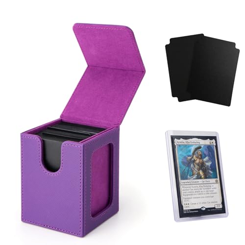 Venssu MTG Deck Box for Commander Display,Card Deck Box Fits 100 Double Sleeved Cards,TCG with 2 Dividers and 1 Toploader (Purple＆Purple) - color: Purple＆Purple