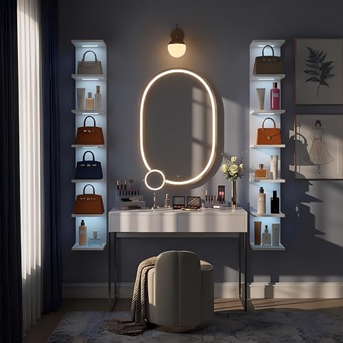 7 Tier RGB Light Wall Shelves, White | Lack Wall Shelf Unit,Vertical Shelf with Remonte Control,White Shelves - color: Rgb-white
